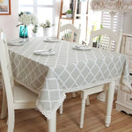 Cotton and Geometric Rhombus Gray LaceTablecloth, 60x60cm, 70x70cm, 90x90cm, 100x140cm, 120x120cm, 140x140cm, 90x150cm, 140x160cm, 120x160cm, 140x180cm, 130x180cm, 140x200cm, 140x220cm, 140x250cm