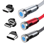 สายชาร์จแม่เหล็กหมุนได้ CC56, ความยาวสาย: 2 ม., หัว Android 2 ม., หัว Micro USB 2 ม., หัว Type-C 2 ม., หัว 8Pin 2 ม., สายพร้อมสามหัว 2 ม., สายพร้อม 8Pin + Type-C/USB-C + Micro USB 2 ม.