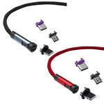สายชาร์จข้อมูลแม่เหล็กหมุน 540 องศา CC57, 1 ม. + 8 Pin + Type-C/USB-C + Micro USB + สีแดง, 1 ม. + Type-C/USB-C + Micro USB + สีดำ, 2 ม. + Type-C/USB-C + Micro USB + สีแดง, 2 ม. + Type-C/USB-C + Micro USB + สีดำ