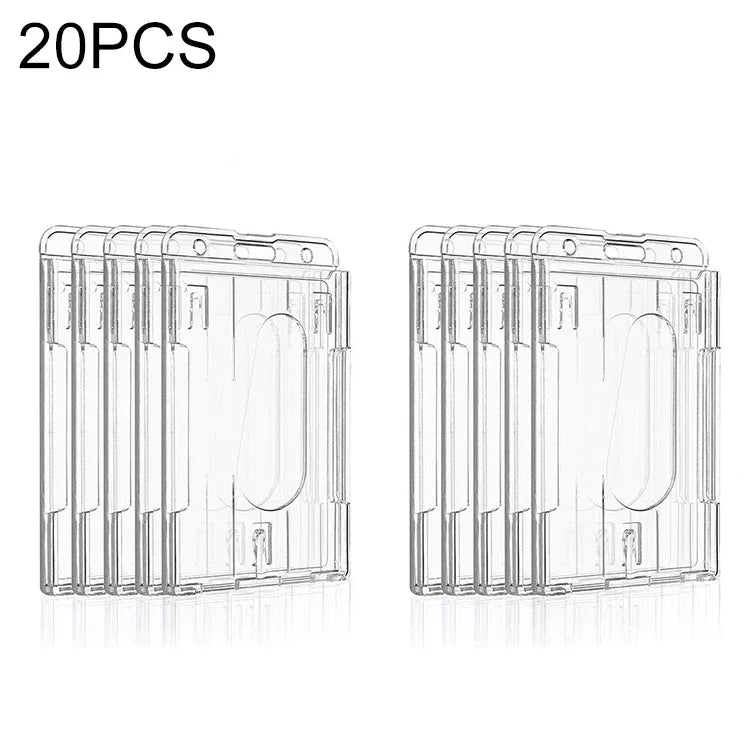 20 PCS Hard Plastic ID Badge Card Holder Integrated Injection Molded Transparent Double-sided Card Holder, Vertical Type PS