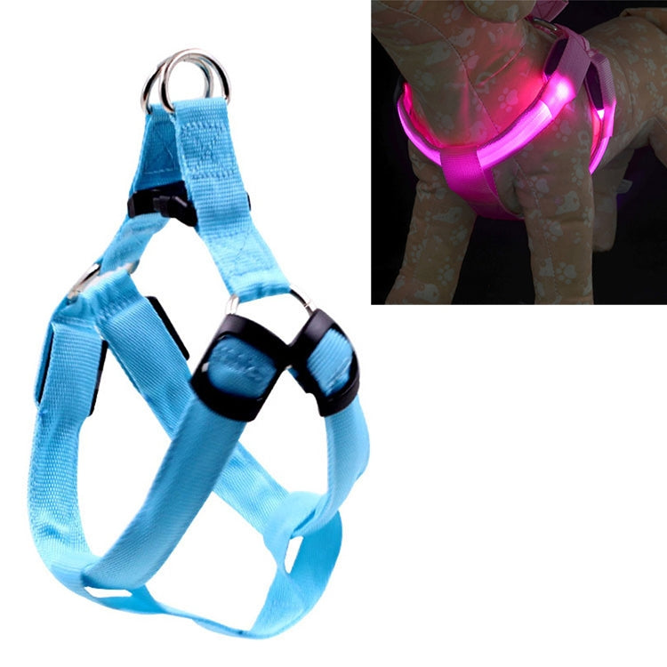 สายจูงฮาร์เนสไนลอนสำหรับแมวและสุนัข พร้อมไฟ LED สองด้าน ขนาด S, M