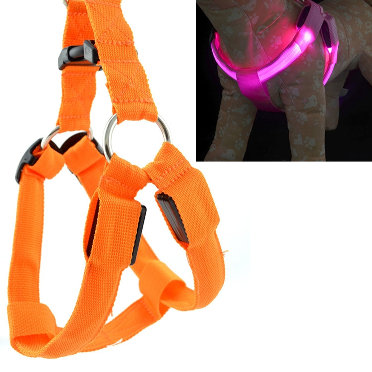สายจูงฮาร์เนสไนลอนสำหรับแมวและสุนัข พร้อมไฟ LED สองด้าน ขนาด S, M
