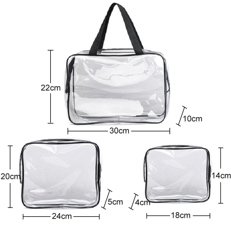 ถุงเก็บเครื่องสำอางแบบใสกันน้ำ PVC แบบซิปสำหรับเดินทาง ขนาด S, M, L ชุด 3 ชิ้น