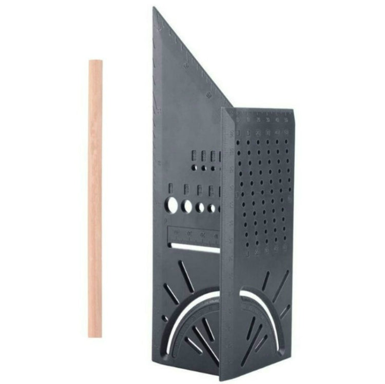 ไม้บรรทัดหยุดงานไม้สามมิติ ไม้บรรทัดสีเทาและปากกา