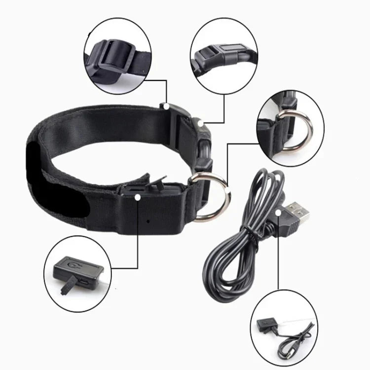 ปลอกคอสุนัขลายสก็อต พร้อมไฟ LED ชาร์จได้ สำหรับสุนัขขนาดเล็กถึงกลาง ขนาด: L, XL