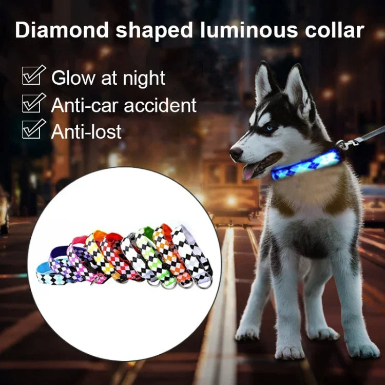 ปลอกคอสุนัขลายสก็อต พร้อมไฟ LED ชาร์จได้ สำหรับสุนัขขนาดเล็กถึงกลาง ขนาด: L, XL
