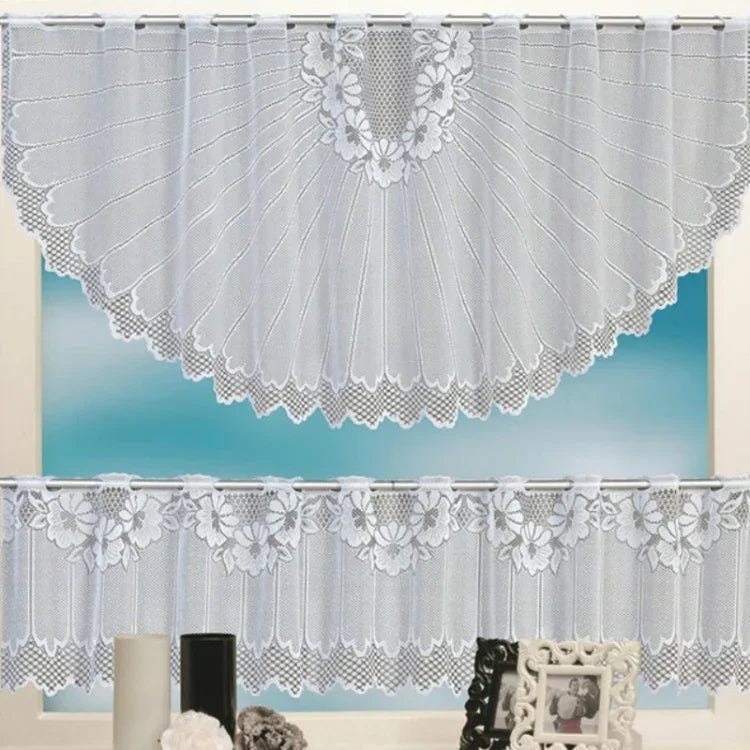 White Translucent Coffee Curtain Tulle Lace Sheer Warp Knitted Jacquard Curtains Bedroom Curtains, Lower Curtain, Upper Curtain, Upper And Lower Curtain