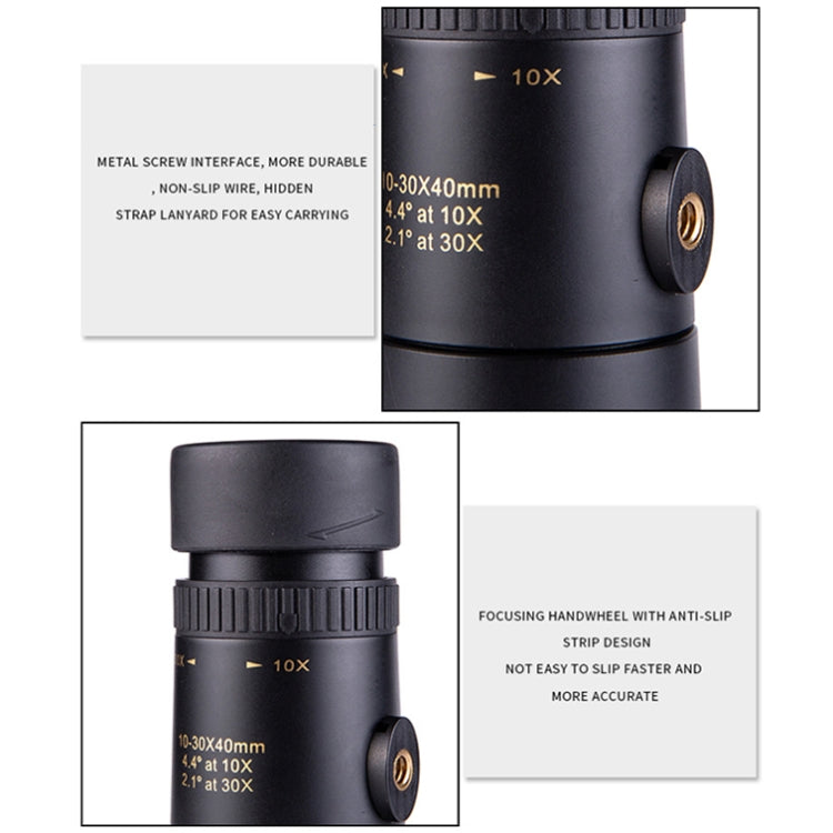กล้องโทรทรรศน์มือถือ LUXUN 10-30x40 แบบกระบอกเดี่ยว ความละเอียดสูง กำลังสูง พร้อมคลิปติดโทรศัพท์และขาตั้งกล้อง