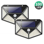 ไฟผนังเซ็นเซอร์พลังงานแสงอาทิตย์ 100 LEDs สำหรับลานกลางแจ้ง ปรับได้ ไฟระเบียง สวน ไฟถนนขนาดเล็ก 1 ชิ้น 100 LEDs, 2 ชิ้น 100 LEDs