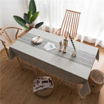 ผ้าปูโต๊ะผ้าฝ้ายลินินทรงสี่เหลี่ยมผืนผ้าพร้อมพู่ สำหรับโต๊ะอาหาร งานเลี้ยงแต่งงาน ห้องครัว และตกแต่งบ้าน ขนาด 100x140 ซม., 140x140 ซม., 140x160 ซม., 140x180 ซม., 140x200 ซม., 140x220 ซม., 140x250 ซม., 140x260 ซม., 140x300 ซม.
