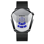 BINBOND Locomotive Concept Watch Men Live Black Technology Watch, Gold Net Belt Full Gold Blue Face, Gold Net Belt Full Gold Gold Face, Black Net Belt Black Steel Blue Face, Black Net Belt Black Steel White Face, White Net Belt White Steel Blue Face