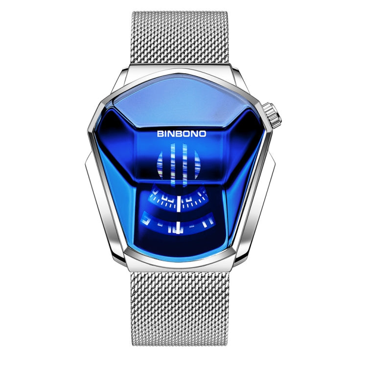 BINBOND Locomotive Concept Watch Men Live Black Technology Watch, Gold Net Belt Full Gold Blue Face, Gold Net Belt Full Gold Gold Face, Black Net Belt Black Steel Blue Face, Black Net Belt Black Steel White Face, White Net Belt White Steel Blue Face