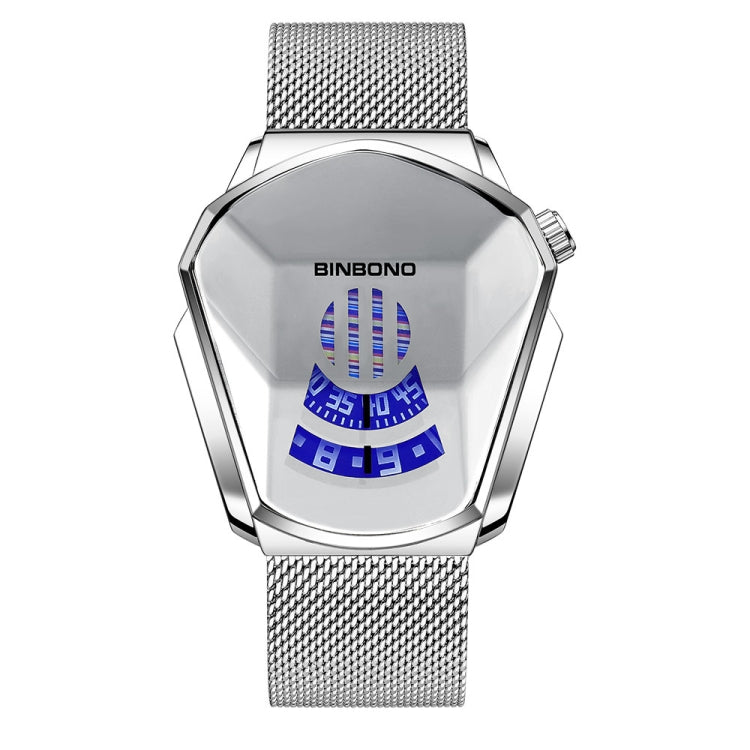 BINBOND Locomotive Concept Watch Men Live Black Technology Watch, Gold Net Belt Full Gold Blue Face, Gold Net Belt Full Gold Gold Face, Black Net Belt Black Steel Blue Face, Black Net Belt Black Steel White Face, White Net Belt White Steel Blue Face