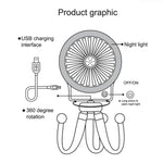 พัดลมไฟกลางคืนรูปปลาหมึกมินิสำหรับเด็ก น่ารัก พกพาได้ ชาร์จ USB สีสุ่ม