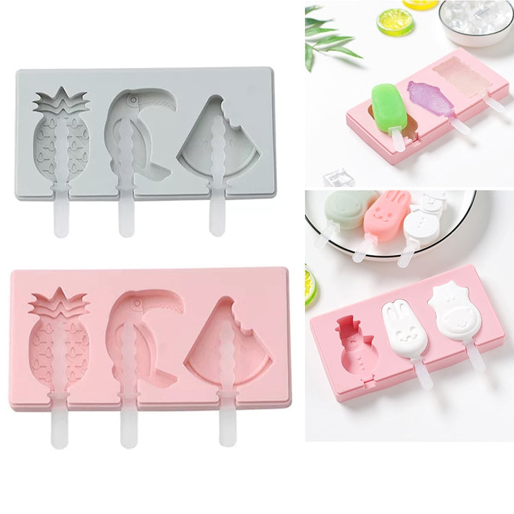 แม่พิมพ์ไอศกรีมแท่งซิลิโคนลายการ์ตูนทำเอง DIY พร้อมฝาปิด, ส่งสีสุ่ม, ลายนกหัวขวานผลไม้, ไอศกรีม, หิมะ, ฮิปโป, กระต่าย