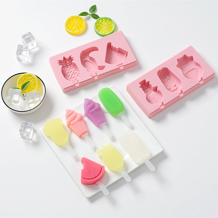 แม่พิมพ์ไอศกรีมแท่งซิลิโคนลายการ์ตูนทำเอง DIY พร้อมฝาปิด, ส่งสีสุ่ม, ลายนกหัวขวานผลไม้, ไอศกรีม, หิมะ, ฮิปโป, กระต่าย