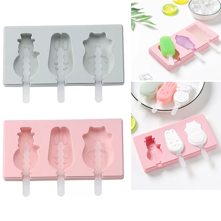 แม่พิมพ์ไอศกรีมแท่งซิลิโคนลายการ์ตูนทำเอง DIY พร้อมฝาปิด, ส่งสีสุ่ม, ลายนกหัวขวานผลไม้, ไอศกรีม, หิมะ, ฮิปโป, กระต่าย