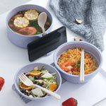 ชุดช้อนส้อมใยไผ่ 6 in 1 สำหรับนักเรียน ชามบะหมี่กึ่งสำเร็จรูป, สีเบจ, ดำ, ชมพู, น้ำเงิน