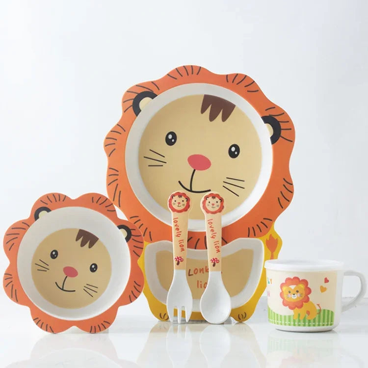 Bamboo Fiber Children Tableware Set Household Cute Cartoon Baby Food Supplement Plate Set, 040 Giraffe, 041 Cow, 042 Lion, 043 Monkey, 044 Panda, 045 Frog