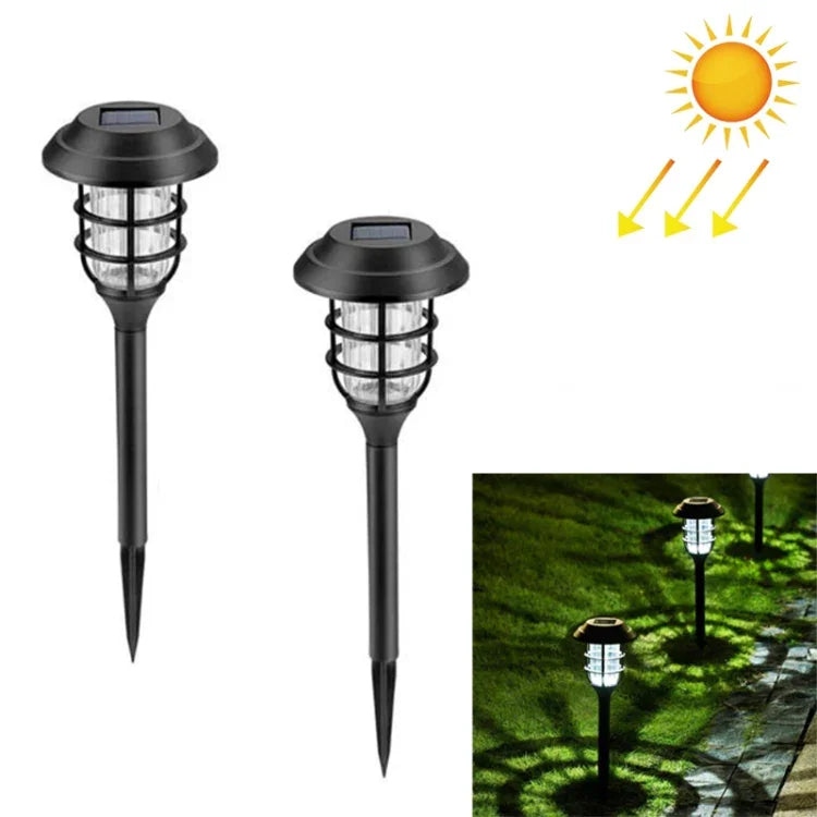 ไฟสนามหญ้าลายเส้นพลังงานแสงอาทิตย์ 2 ชิ้น LED กันน้ำสำหรับสวนและสวนสาธารณะกลางแจ้ง