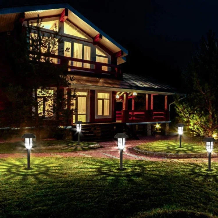 ไฟสนามหญ้าลายเส้นพลังงานแสงอาทิตย์ 2 ชิ้น LED กันน้ำสำหรับสวนและสวนสาธารณะกลางแจ้ง