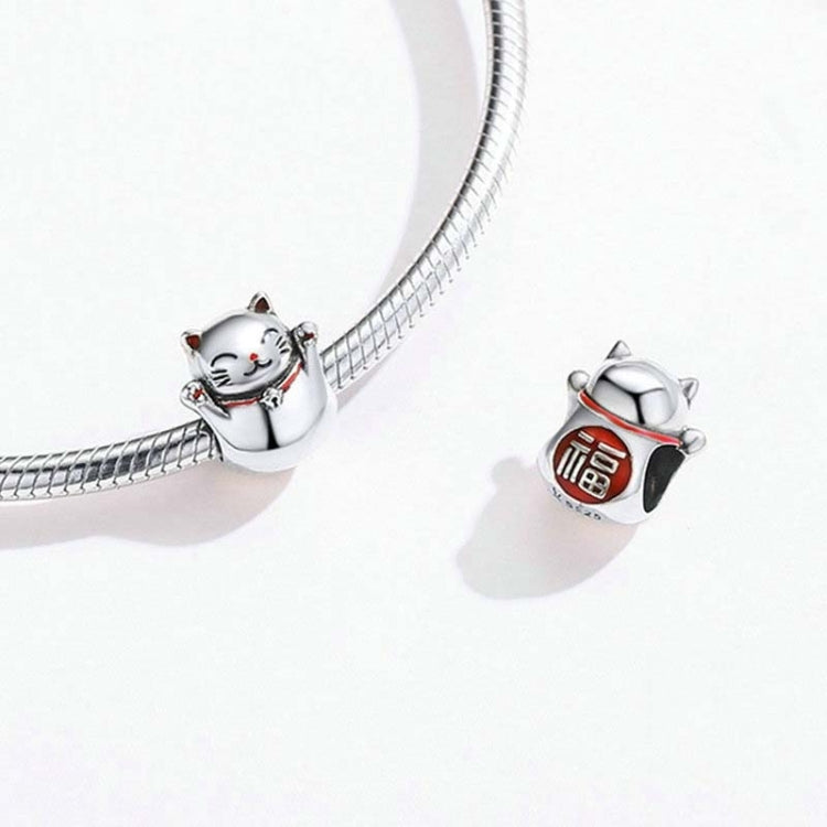 เครื่องประดับสร้อยข้อมือลูกปัด DIY รูปแมวโชคดีเงินสเตอร์ลิง 925, SCC1178