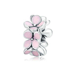 เครื่องประดับสร้อยข้อมือลูกปัด DIY รูปดอกไม้เคลือบสีชมพูเงินสเตอร์ลิง 925, SCC1484