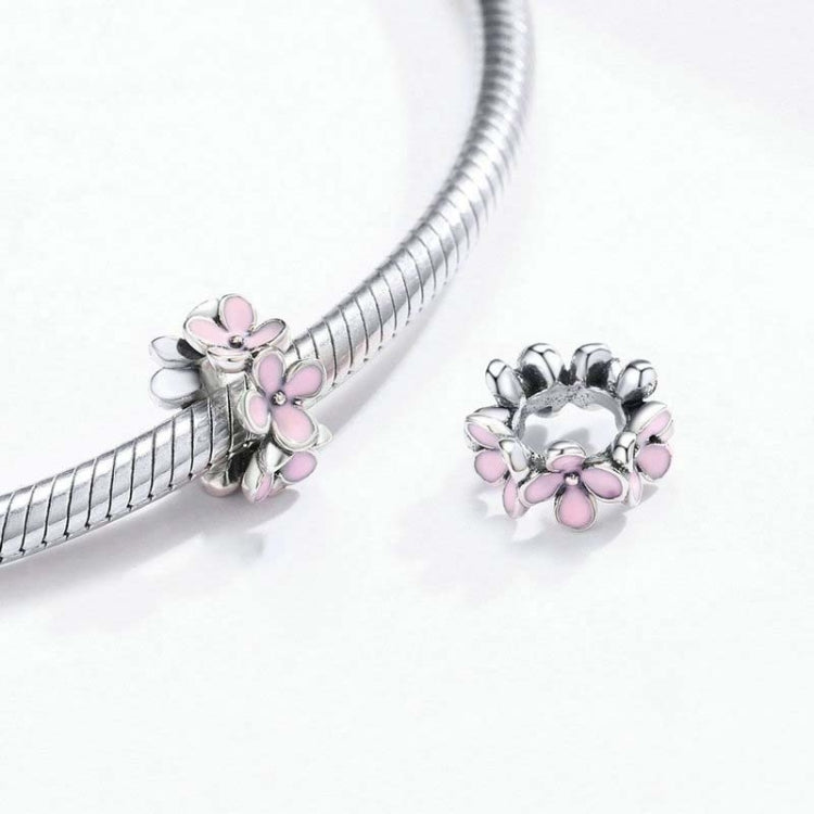 เครื่องประดับสร้อยข้อมือลูกปัด DIY รูปดอกไม้เคลือบสีชมพูเงินสเตอร์ลิง 925, SCC1484