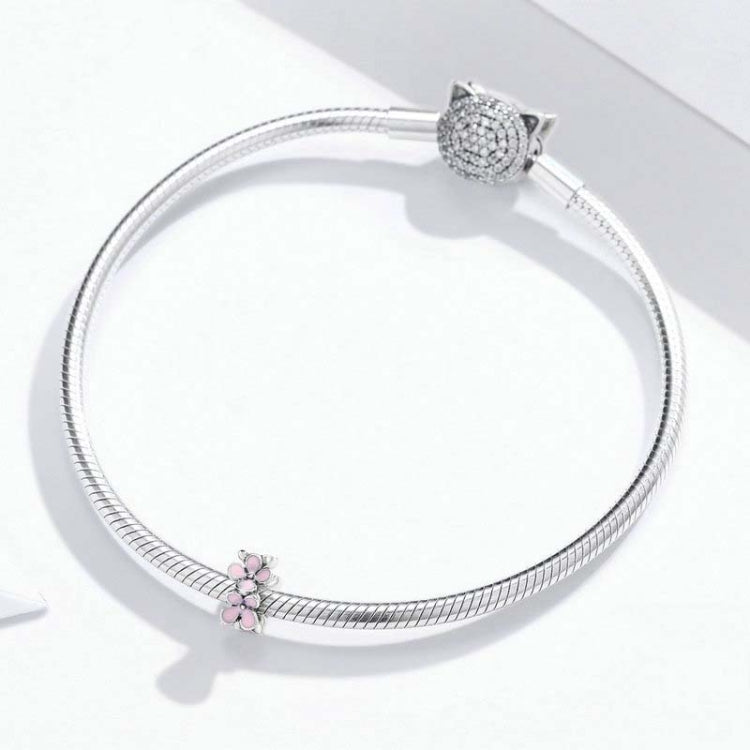 เครื่องประดับสร้อยข้อมือลูกปัด DIY รูปดอกไม้เคลือบสีชมพูเงินสเตอร์ลิง 925, SCC1484