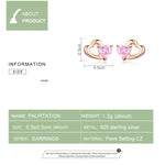 ต่างหูเงินสเตอร์ลิง รูปหัวใจ ชุบทองกุหลาบ ประดับเพชรสีนิล, SCE090-C