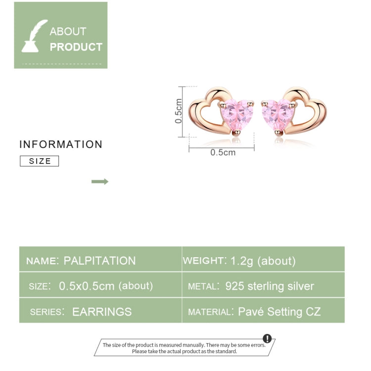 ต่างหูเงินสเตอร์ลิง รูปหัวใจ ชุบทองกุหลาบ ประดับเพชรสีนิล, SCE090-C