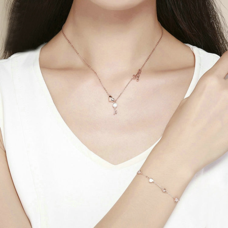 สร้อยข้อมือเงินสเตอร์ลิง S925 ชุบโรสโกลด์ ประดับเพชรสังเคราะห์ สำหรับผู้หญิง, SCB097