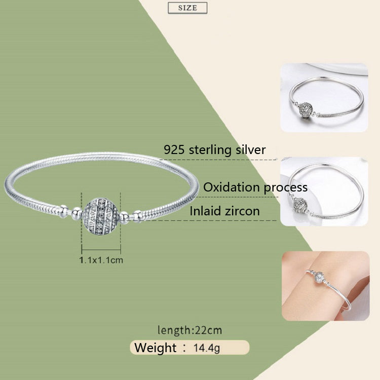 สร้อยข้อมือเงินสเตอร์ลิง S925 ชีวิตประณีต ฝังอัญมณี, 17 ซม., 18 ซม., 19 ซม., 20 ซม.
