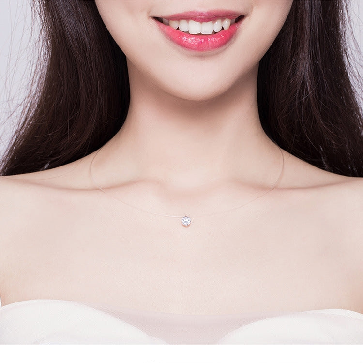 สร้อยคอเส้นใสประดับจี้เพชรสังเคราะห์ เงินสเตอร์ลิง S925, SCN332