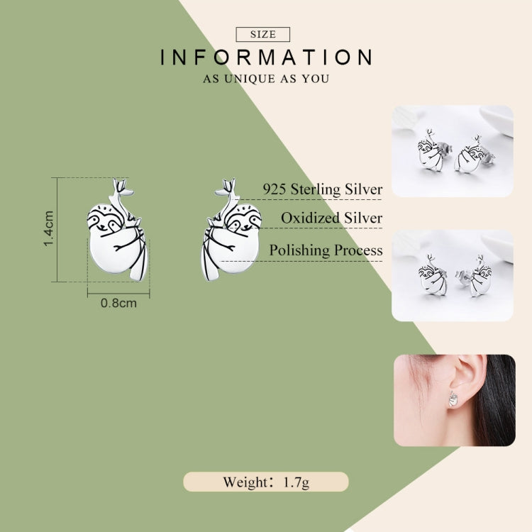 ต่างหูรูปสัตว์สลอธ เงินสเตอร์ลิง เรียบง่าย, SCE327