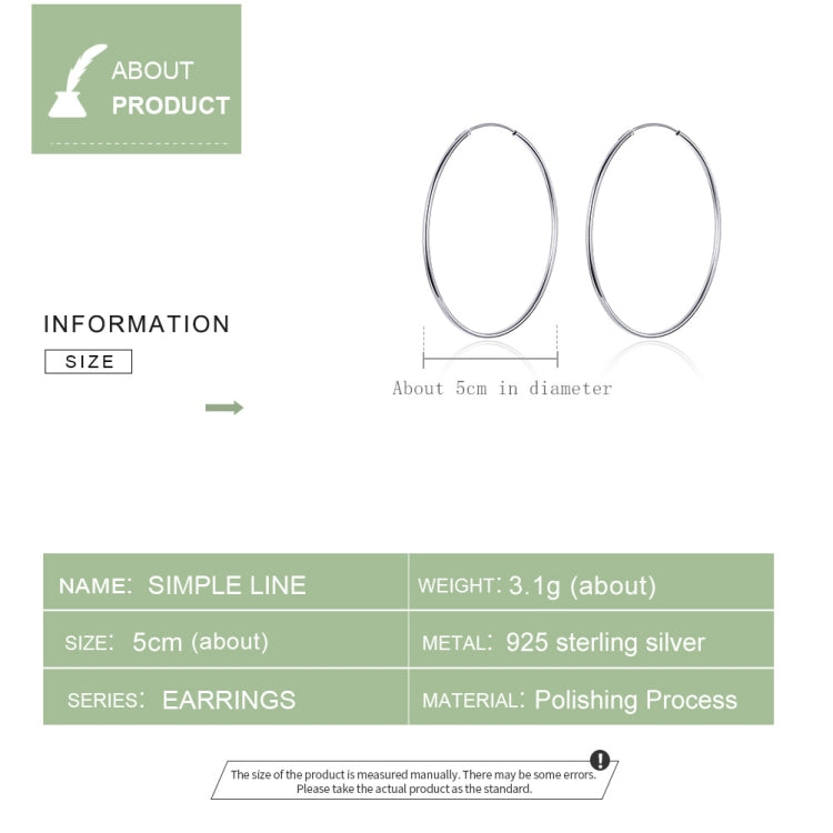 ต่างหูวงกลมใหญ่ ชุบแพลทินัม เงินสเตอร์ลิง S925 แบบเรียบง่าย, SCE711