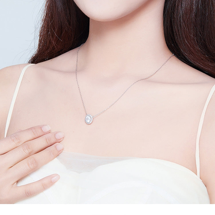 สร้อยคอเงินสเตอร์ลิง S925 ชุบแพลทินัม ประดับเพชรซีกอน แบบเรียบง่ายสำหรับผู้หญิง, SCN345