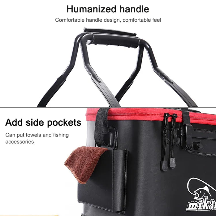 Thickened Multifunctional Folding Live Fish Box Fishing Bucket, 40 cm (with Handle and Side Pocket), 45 cm (with Handle and Side Pocket), 50 cm (with Handle and Side Pocket)