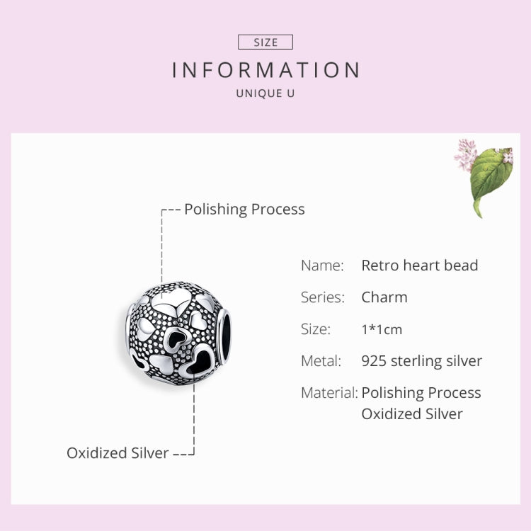 สร้อยข้อมือ DIY ลูกปัดเงินสเตอร์ลิง S925 รูปหัวใจวินเทจ Love