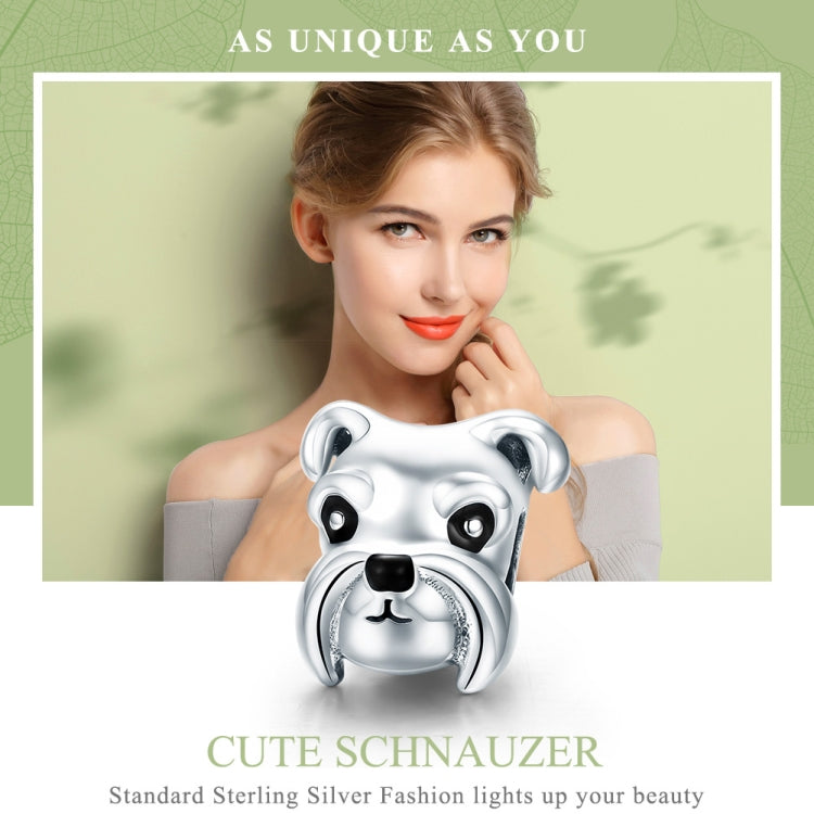 ลูกปัดเงินสเตอร์ลิง S925 ลูกสุนัขพันธุ์ Schnauzer น่ารัก ชุบแพลทินัม จี้เครื่องประดับลูกปัดหลวม SCC835