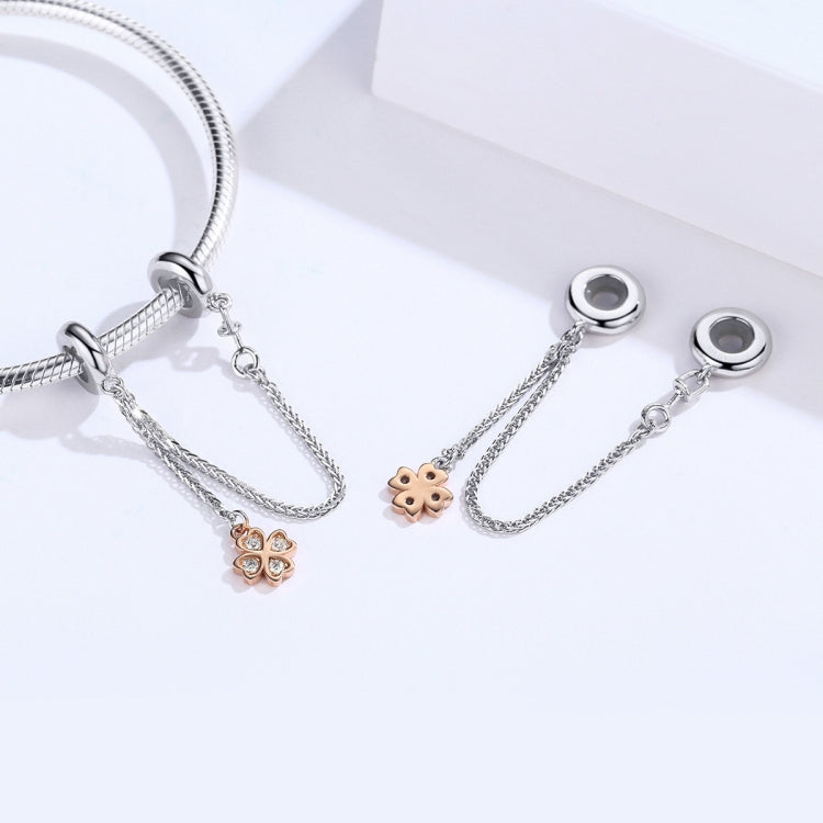 สร้อยข้อมือโซ่ปลอดภัยรูปใบโคลเวอร์ชุบแพลทินัมเงินสเตอร์ลิง S925 DIY, SCC1261