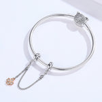 สร้อยข้อมือโซ่ปลอดภัยรูปใบโคลเวอร์ชุบแพลทินัมเงินสเตอร์ลิง S925 DIY, SCC1261