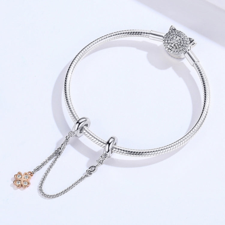 สร้อยข้อมือโซ่ปลอดภัยรูปใบโคลเวอร์ชุบแพลทินัมเงินสเตอร์ลิง S925 DIY, SCC1261