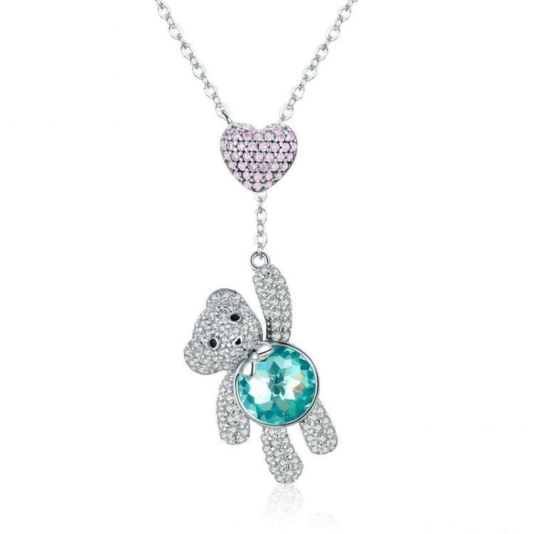 Cute Bear S925 Sterling Silver Rose Gold Plated Zircon Necklace, SCN271