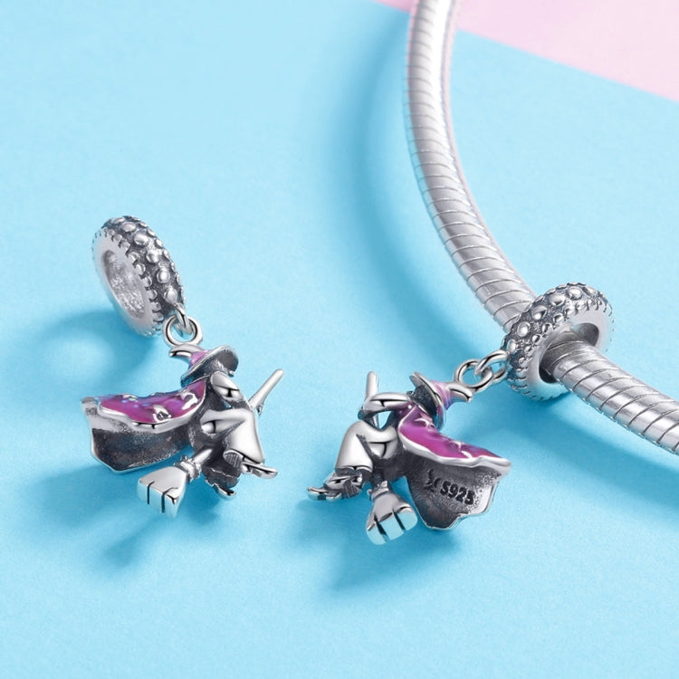 จี้ไม้กวาดแม่มดเวทมนตร์เงินสเตอร์ลิง S925 หยดน้ำมัน อุปกรณ์สร้อยข้อมือ DIY, SCC914