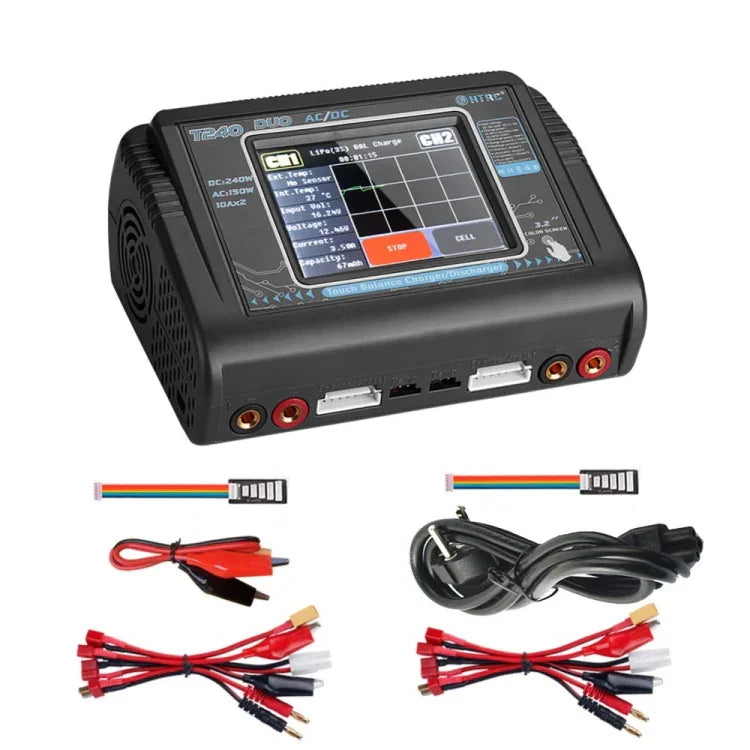 เครื่องชาร์จแบตเตอรี่ลิเธียมสำหรับเครื่องบินโมเดล HTRC T240 Touch Balance ของเล่นรถบังคับ B6, ปลั๊ก EU, ปลั๊ก US