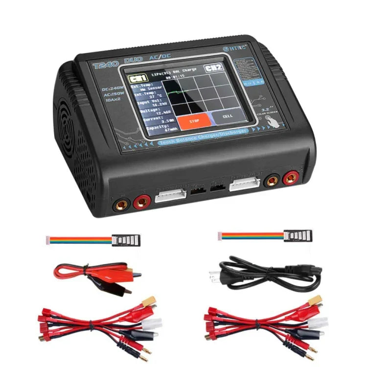 เครื่องชาร์จแบตเตอรี่ลิเธียมสำหรับเครื่องบินโมเดล HTRC T240 Touch Balance ของเล่นรถบังคับ B6, ปลั๊ก EU, ปลั๊ก US