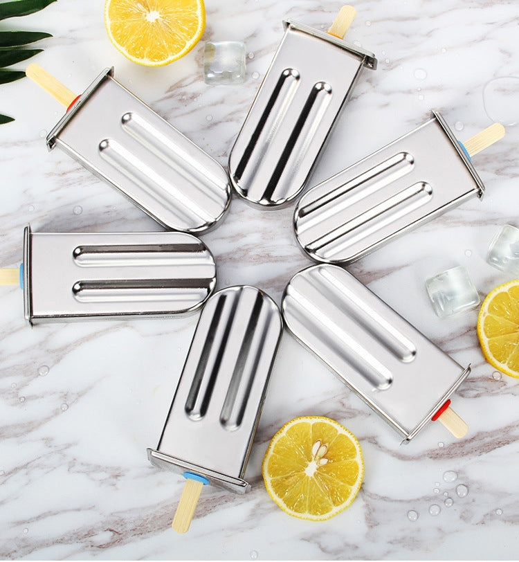 แม่พิมพ์ไอศกรีม DIY สแตนเลส สำหรับทำไอศกรีมแท่งในบ้าน หัวแบน 6 ช่องคู่, หัวกลม 6 ช่องคู่, หัวแบน 3 หัวและหัวกลม 3 หัว ช่องคู่, ถ้วยแตงโม 6 ช่องคู่