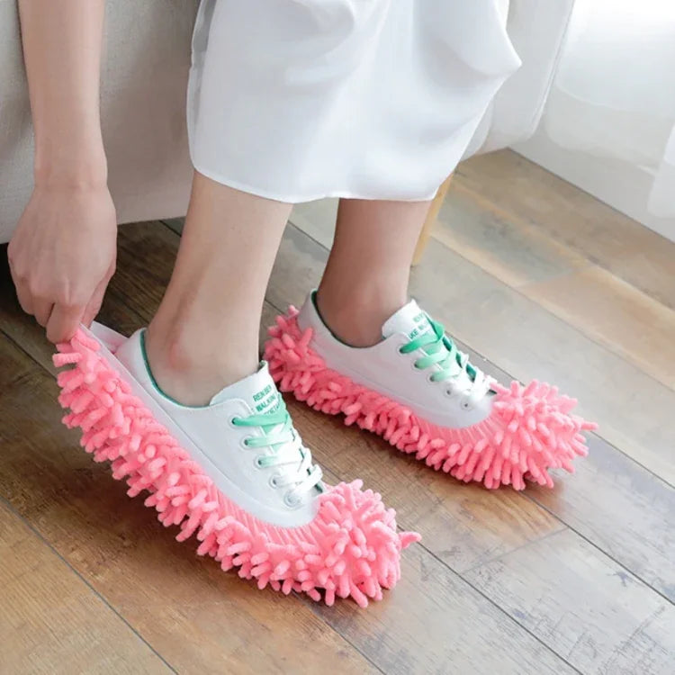 ปลอกครอบรองเท้าถูพื้นแบบขี้เกียจ Chenille 2 ชิ้น ทำความสะอาดพื้น ถอดซักได้ สีสุ่ม ไม้ถูพื้น