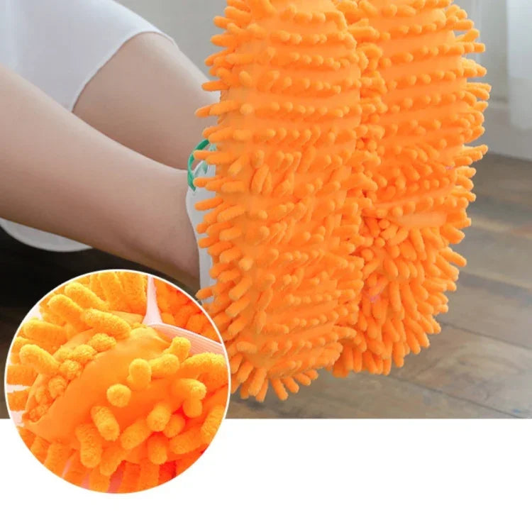ปลอกครอบรองเท้าถูพื้นแบบขี้เกียจ Chenille 2 ชิ้น ทำความสะอาดพื้น ถอดซักได้ สีสุ่ม ไม้ถูพื้น